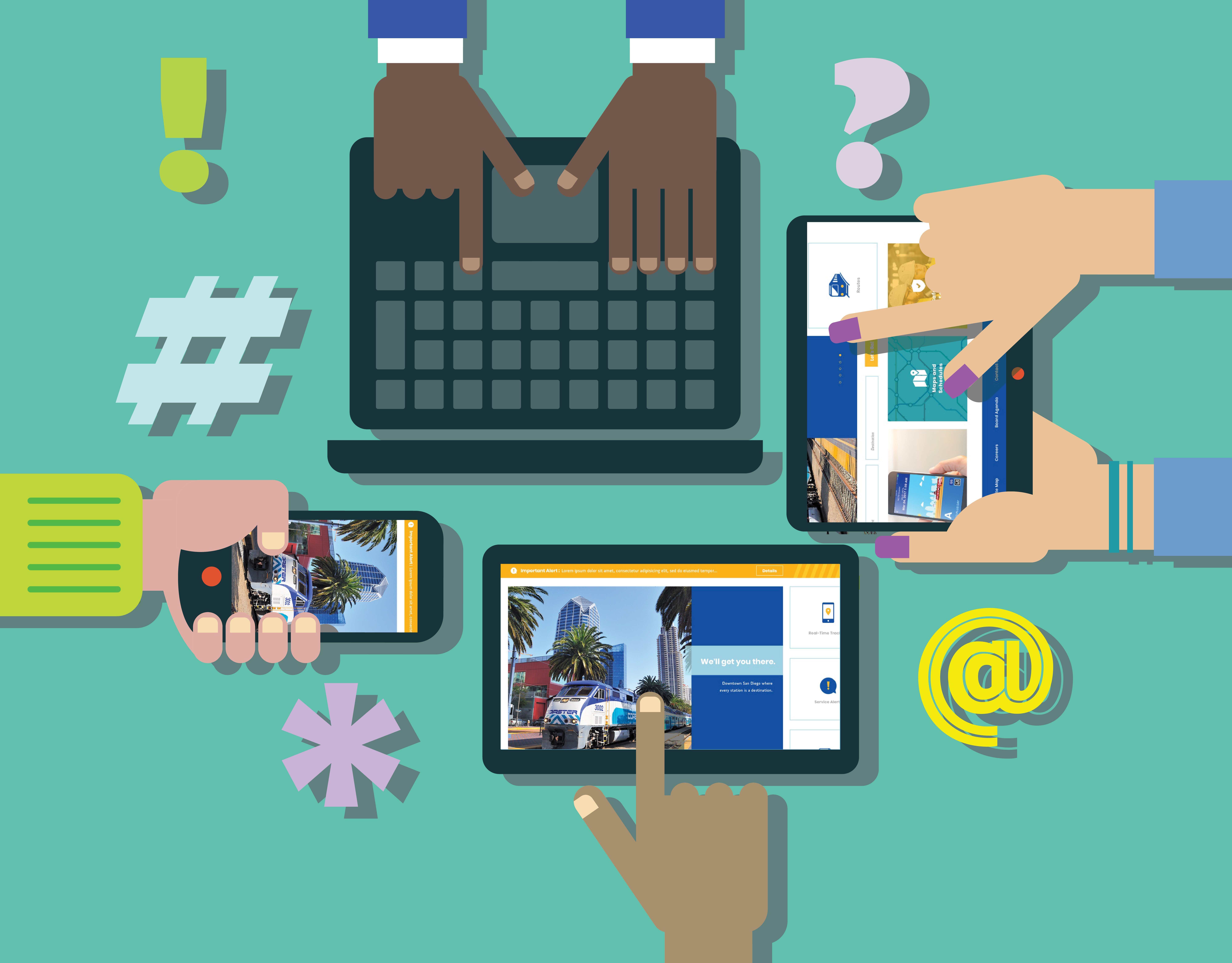 Hands holding cellphones with NCTD website.